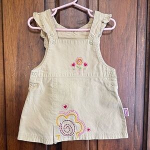 Little Tikes Jumper Khaki Dress Size 18 Months Floral Embroidery